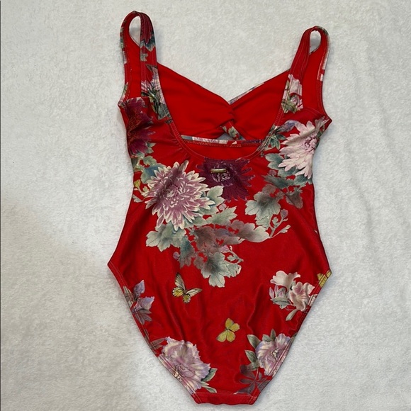 Nine West Red Floral One Piece V-Neck Swimsuit Size S - Picture 6 of 9